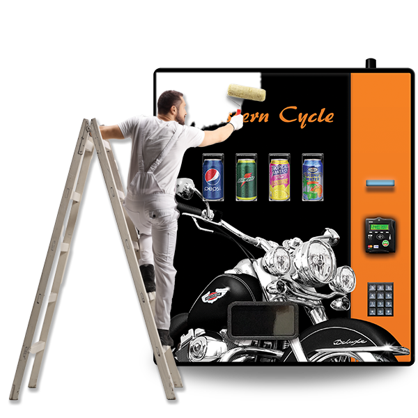 man painting the free vending machine custom graphic