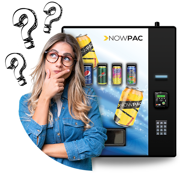 woman asking questions about the free vending machine service